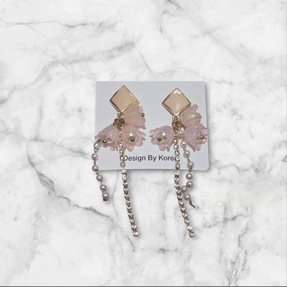 Elegant Pink and Gold Dangle Earrings